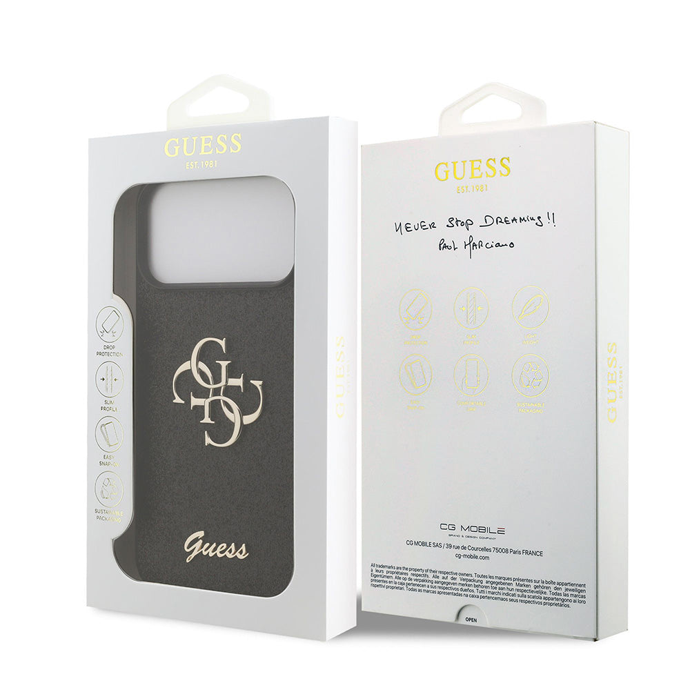 Ovitek za Apple iPhone 18 Pro Max / 17 Pro Max, Guess, Fixed Glitter Big 4G, Črn