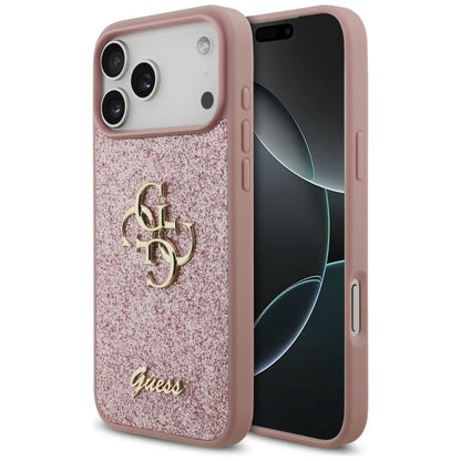 Ovitek za Apple iPhone 18 Pro Max / 17 Pro Max, Guess, Fixed Glitter Big 4G, Roza