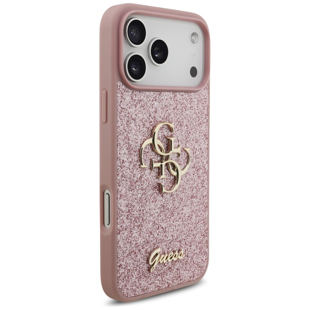 Ovitek za Apple iPhone 18 Pro Max / 17 Pro Max, Guess, Fixed Glitter Big 4G, Roza