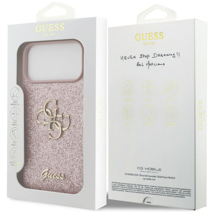 Ovitek za Apple iPhone 18 Pro Max / 17 Pro Max, Guess, Fixed Glitter Big 4G, Roza