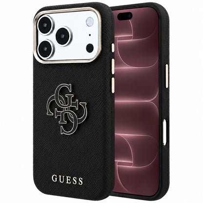 Ovitek za Apple iPhone 18 Pro Max / 17 Pro Max, Guess, zrnast velik smolni logotip, črn