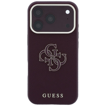 Ovitek za Apple iPhone 18 Pro Max / 17 Pro Max, Guess, zrnati veliki smolni logotip, bordo