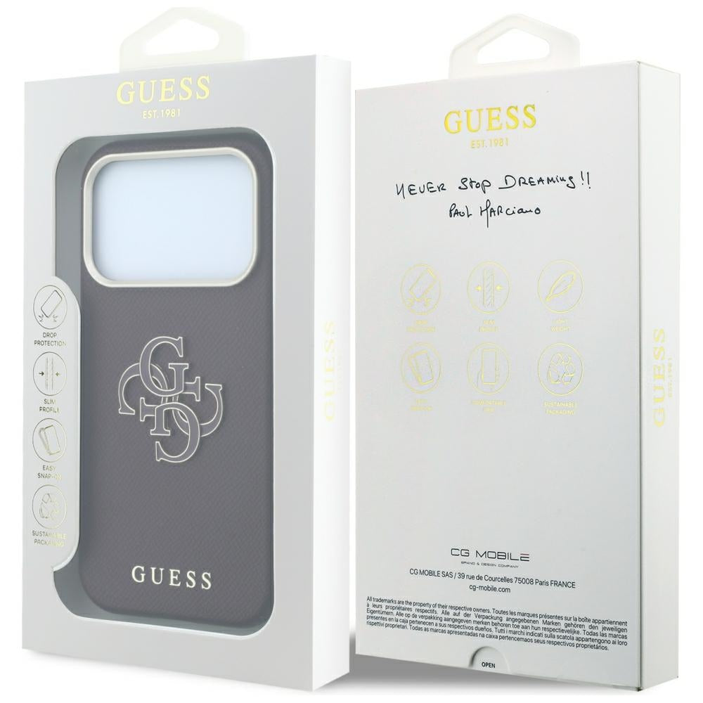 Ovitek za Apple iPhone 18 Pro Max / 17 Pro Max, Guess, zrnati veliki smolni logotip, bordo