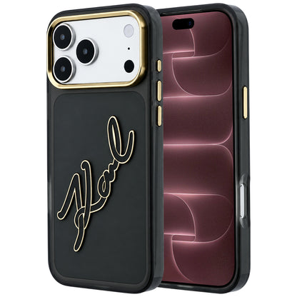 Ovitek za Apple iPhone 18 Pro Max / 17 Pro Max, Karl Lagerfeld, IML Big Signature Resin Logo Metal Frame, Črn