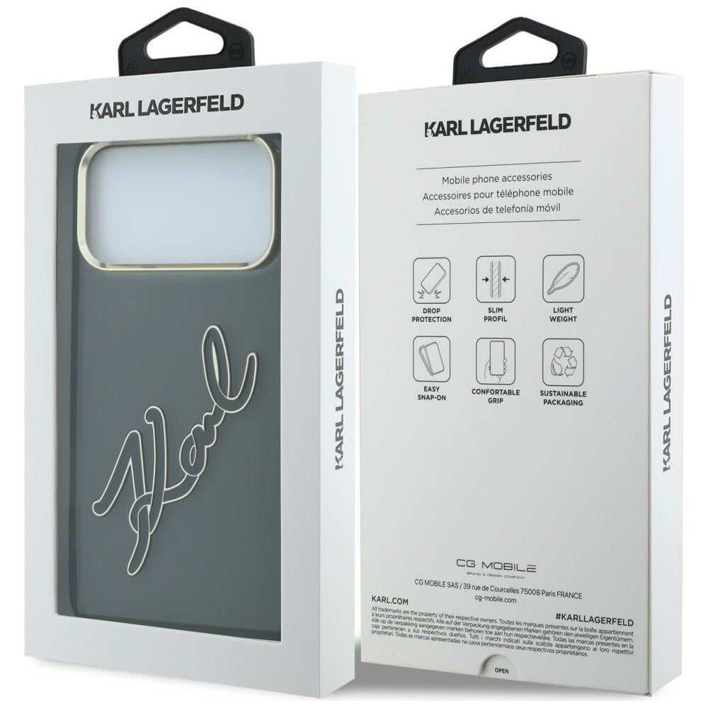 Ovitek za Apple iPhone 18 Pro Max / 17 Pro Max, Karl Lagerfeld, IML Big Signature Resin Logo Metal Frame, Črn