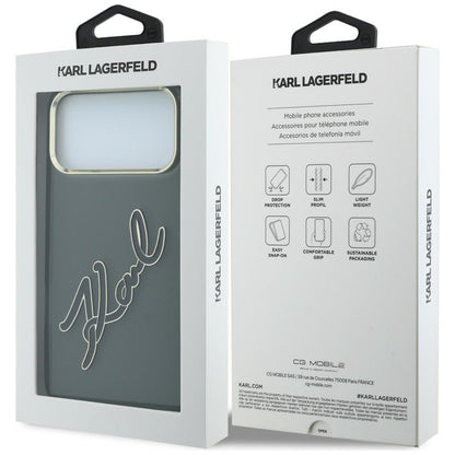 Ovitek za Apple iPhone 18 Pro Max / 17 Pro Max, Karl Lagerfeld, IML Big Signature Resin Logo Metal Frame, Črn