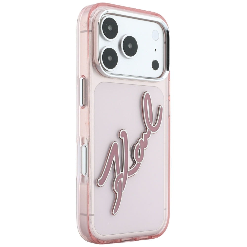 Ovitek za Apple iPhone 18 Pro Max / 17 Pro Max, Karl Lagerfeld, IML Big Signature Resin Logo Metal Frame, Roza