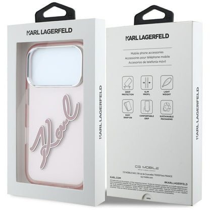 Ovitek za Apple iPhone 18 Pro Max / 17 Pro Max, Karl Lagerfeld, IML Big Signature Resin Logo Metal Frame, Roza