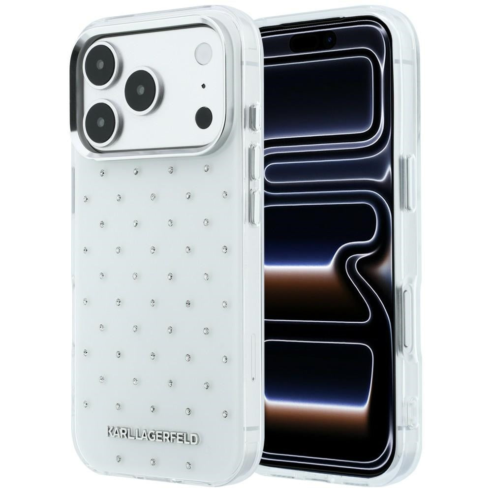 Ovitek za Apple iPhone 18 Pro Max / 17 Pro Max, Karl Lagerfeld, IML kristali in elektroplatiniran logotip, bel