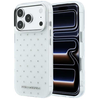 Ovitek za Apple iPhone 18 Pro Max / 17 Pro Max, Karl Lagerfeld, IML kristali in elektroplatiniran logotip, bel