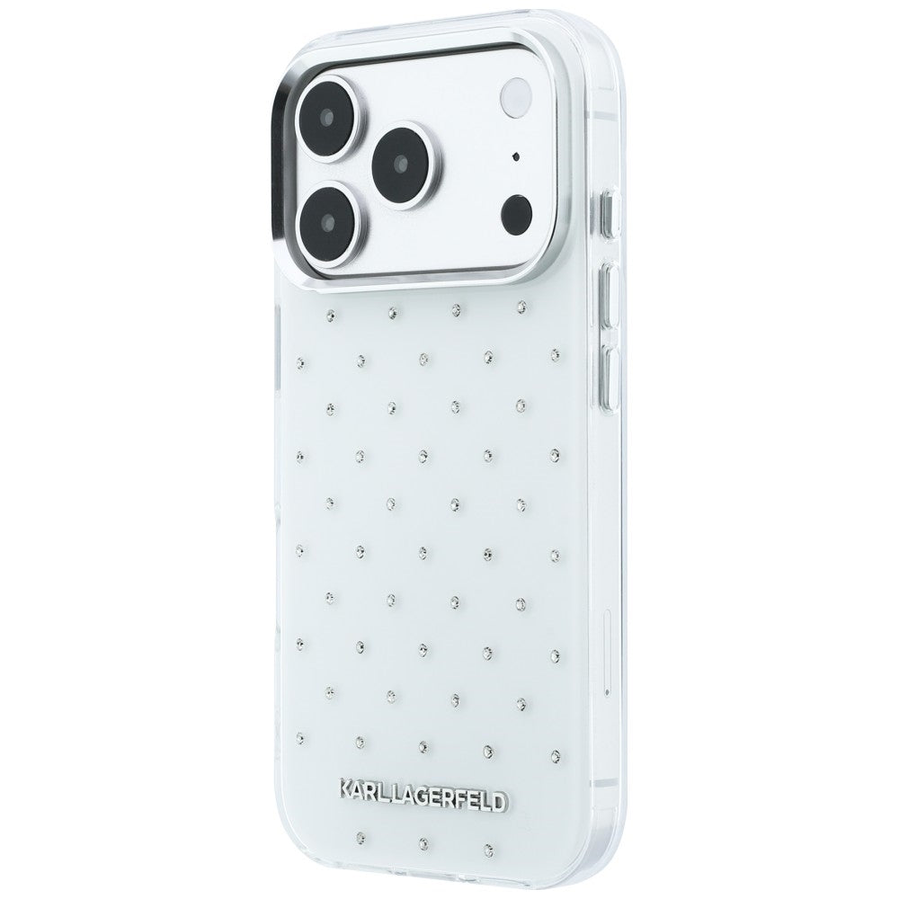 Ovitek za Apple iPhone 18 Pro Max / 17 Pro Max, Karl Lagerfeld, IML kristali in elektroplatiniran logotip, bel