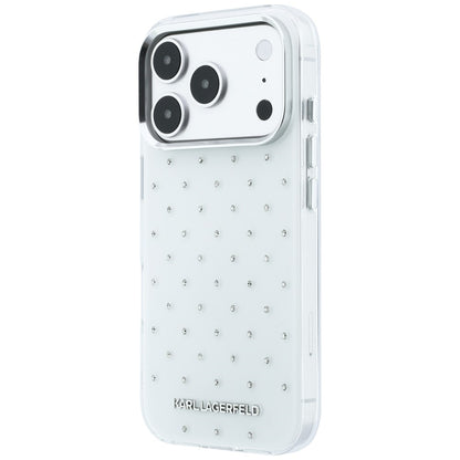 Ovitek za Apple iPhone 18 Pro Max / 17 Pro Max, Karl Lagerfeld, IML kristali in elektroplatiniran logotip, bel