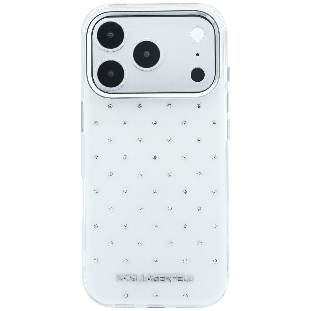 Ovitek za Apple iPhone 18 Pro Max / 17 Pro Max, Karl Lagerfeld, IML kristali in elektroplatiniran logotip, bel