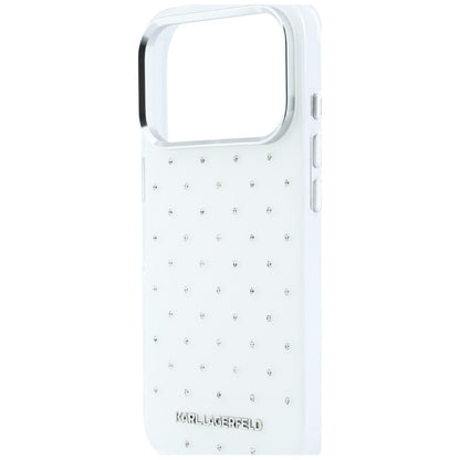 Ovitek za Apple iPhone 18 Pro Max / 17 Pro Max, Karl Lagerfeld, IML kristali in elektroplatiniran logotip, bel