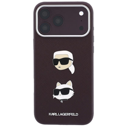 Etui za Apple iPhone 18 Pro Max / 17 Pro Max, Karl Lagerfeld, Saffiano Crossbody Karl & Choupette Head's Pins Logo, bordo