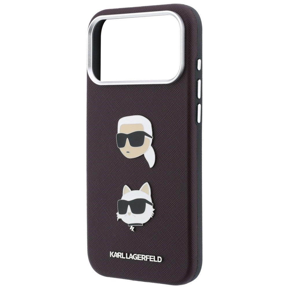 Etui za Apple iPhone 18 Pro Max / 17 Pro Max, Karl Lagerfeld, Saffiano Crossbody Karl & Choupette Head's Pins Logo, bordo