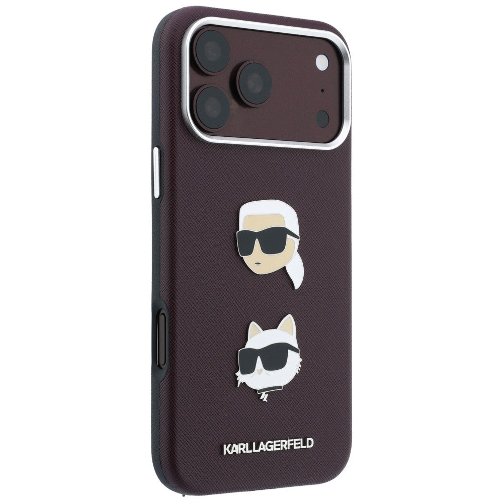 Etui za Apple iPhone 18 Pro Max / 17 Pro Max, Karl Lagerfeld, Saffiano Crossbody Karl & Choupette Head's Pins Logo, bordo