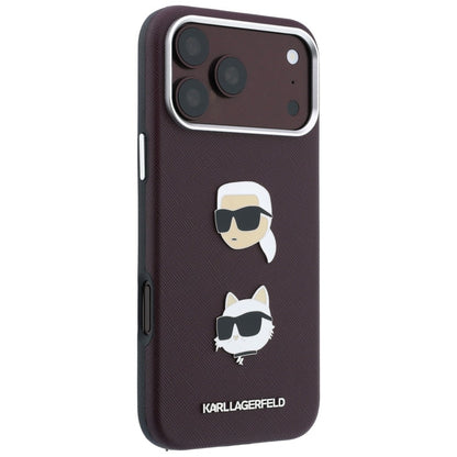 Etui za Apple iPhone 18 Pro Max / 17 Pro Max, Karl Lagerfeld, Saffiano Crossbody Karl & Choupette Head's Pins Logo, bordo