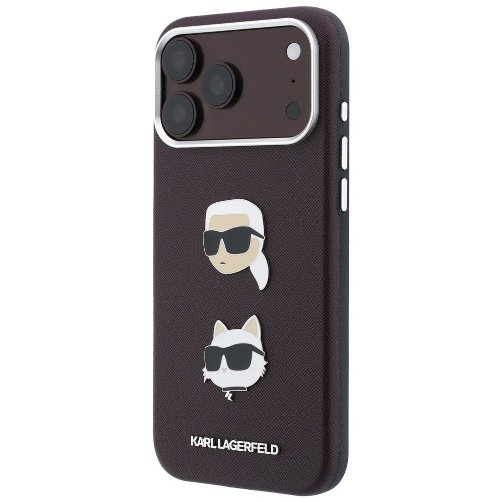 Etui za Apple iPhone 18 Pro Max / 17 Pro Max, Karl Lagerfeld, Saffiano Crossbody Karl & Choupette Head's Pins Logo, bordo