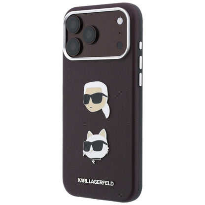 Etui za Apple iPhone 18 Pro Max / 17 Pro Max, Karl Lagerfeld, Saffiano Crossbody Karl & Choupette Head's Pins Logo, bordo