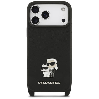 Ovitek za Apple iPhone 18 Pro Max / 17 Pro Max, Karl Lagerfeld, Saffiano Crossbody Metal Pin Karl & Choupette, črn