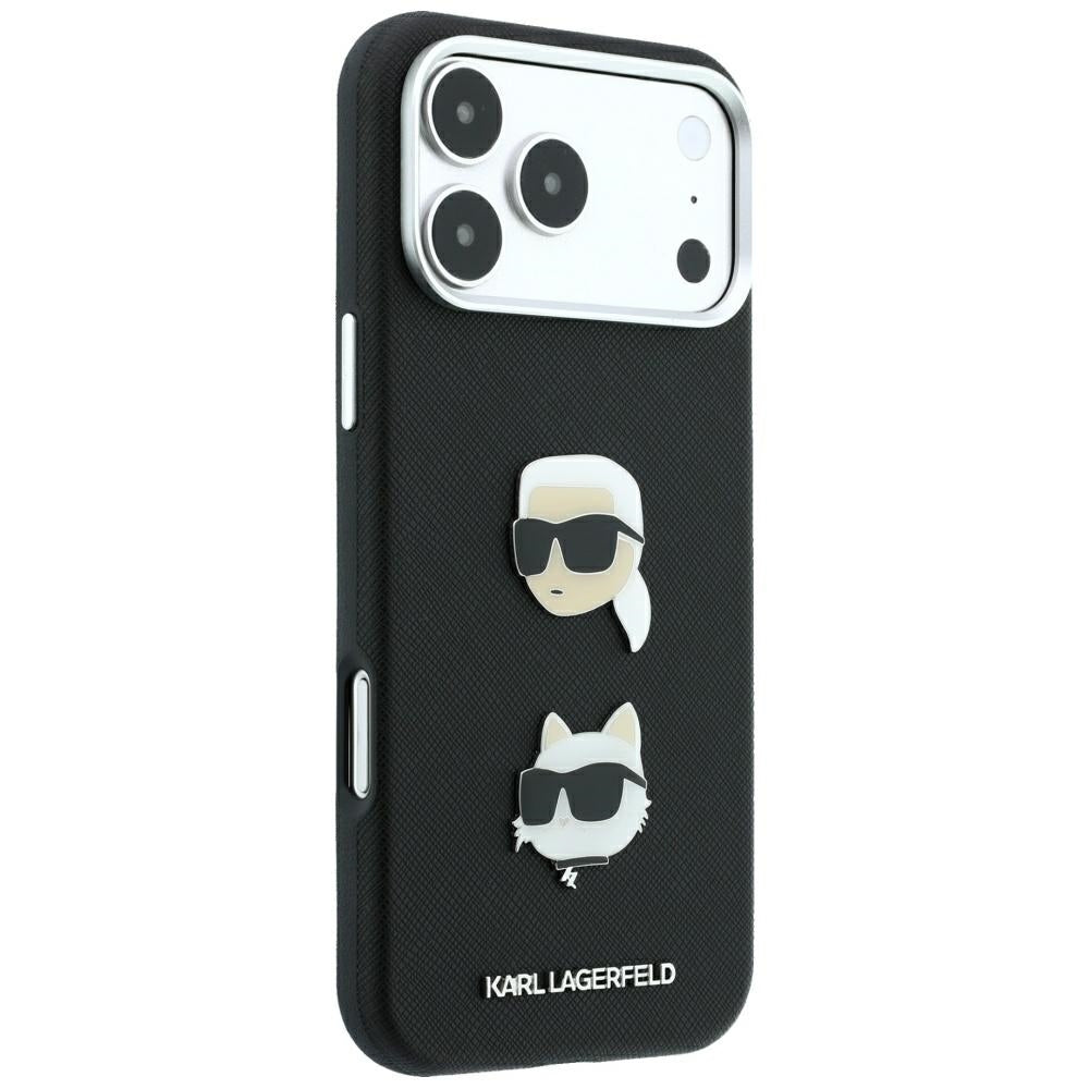 Ovitek za Apple iPhone 18 Pro Max / 17 Pro Max, Karl Lagerfeld, Saffiano s Karl & Choupette zatičem in logotipom, črn
