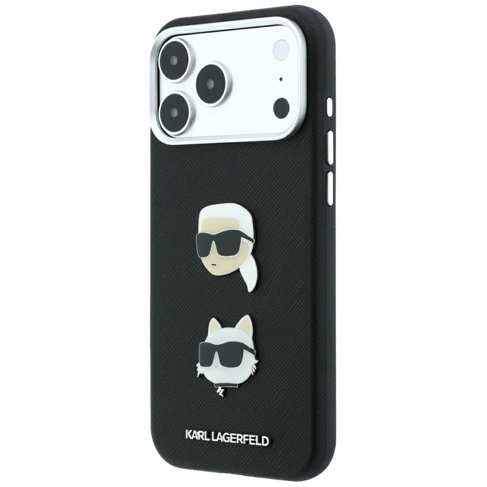 Ovitek za Apple iPhone 18 Pro Max / 17 Pro Max, Karl Lagerfeld, Saffiano s Karl & Choupette zatičem in logotipom, črn
