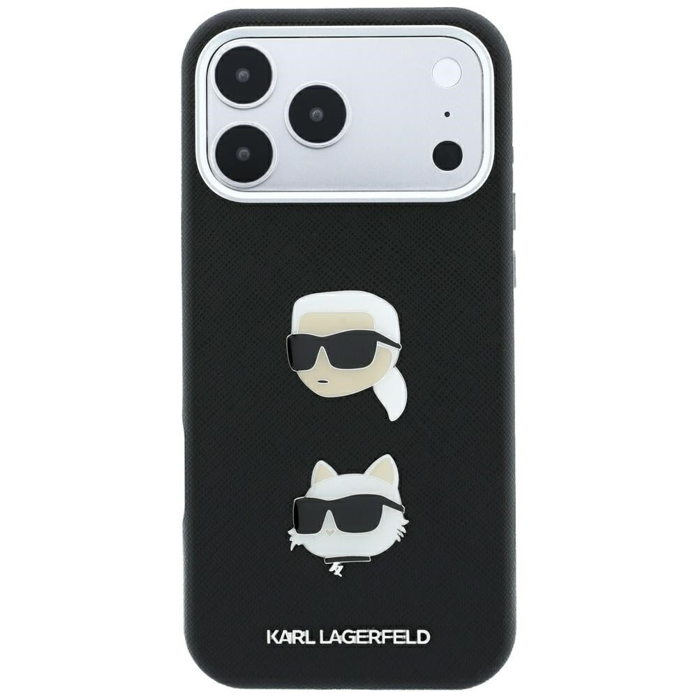 Ovitek za Apple iPhone 18 Pro Max / 17 Pro Max, Karl Lagerfeld, Saffiano s Karl & Choupette zatičem in logotipom, črn