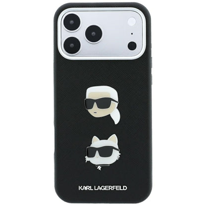 Ovitek za Apple iPhone 18 Pro Max / 17 Pro Max, Karl Lagerfeld, Saffiano s Karl & Choupette zatičem in logotipom, črn