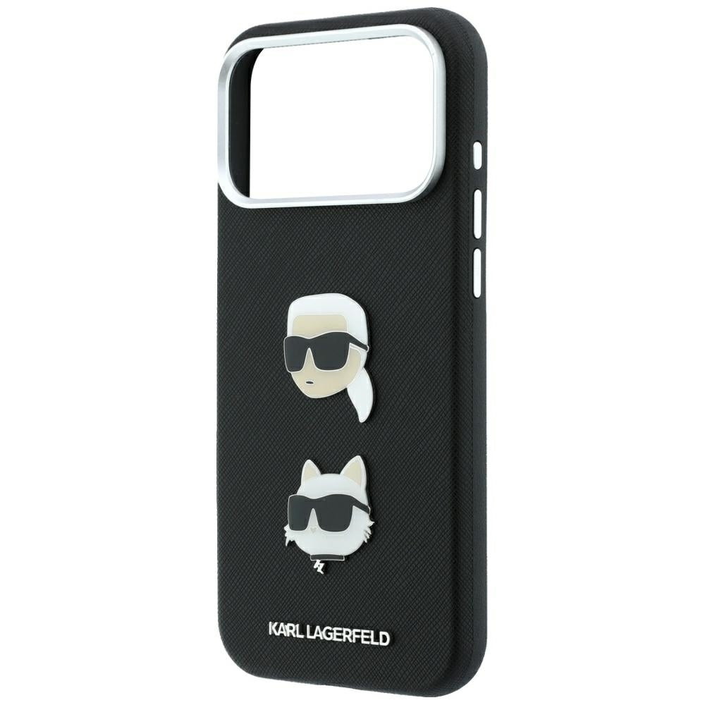 Ovitek za Apple iPhone 18 Pro Max / 17 Pro Max, Karl Lagerfeld, Saffiano s Karl & Choupette zatičem in logotipom, črn