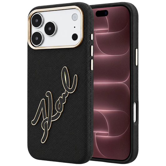 Ovitek za Apple iPhone 18 Pro Max / 17 Pro Max, Karl Lagerfeld, Gladek velik smolnati podpisni logotip, Črn