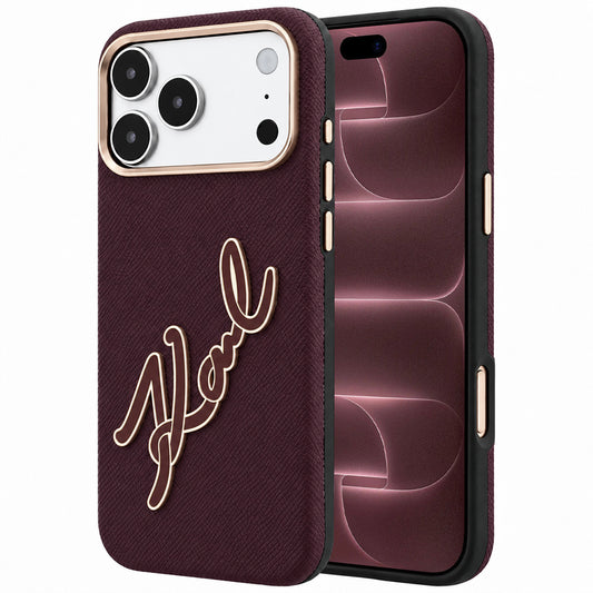 Ovitek za Apple iPhone 18 Pro Max / 17 Pro Max, Karl Lagerfeld, Gladek velik smolnati podpisni logotip, Vijoličen