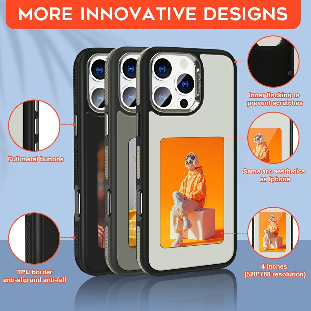 Ovitek za Apple iPhone 16 Pro, OEM, Prilagojen E-Ink zaslon (4 palca), Bel