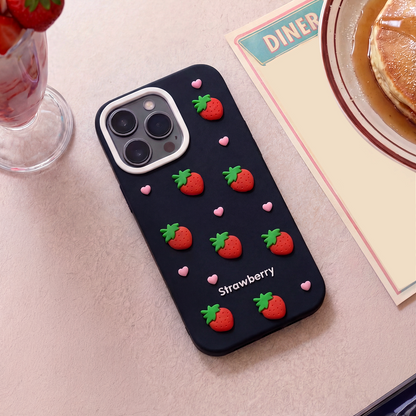 Ovitek za Apple iPhone 12 / 12 Pro, OEM, Strawberry, Črn