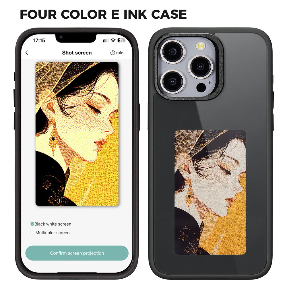 Ovitek za Apple iPhone 15 Pro Max, OEM, Prilagojen E-Ink zaslon, Črn