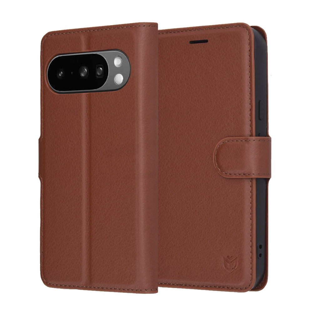 Ovitek za Google Pixel 10 Pro XL, Techsuit, usnjeni folio, rjav