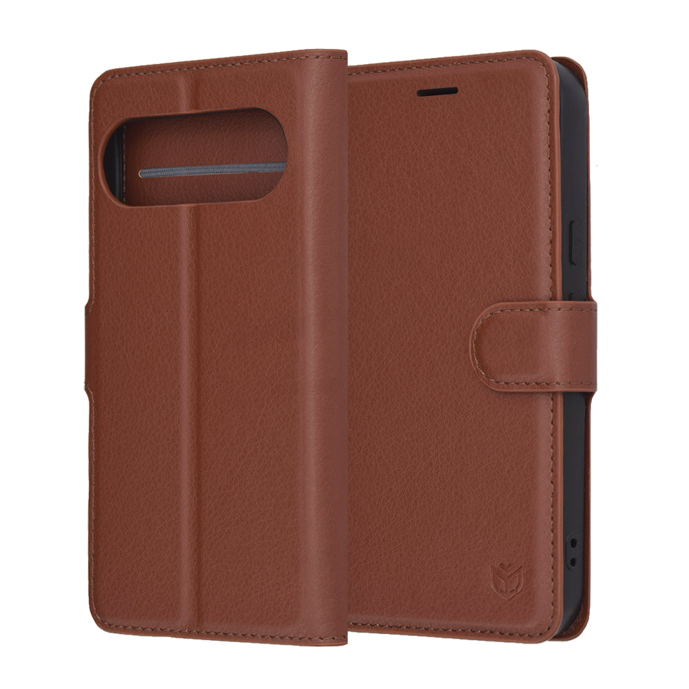 Ovitek za Google Pixel 10 Pro XL, Techsuit, usnjeni folio, rjav