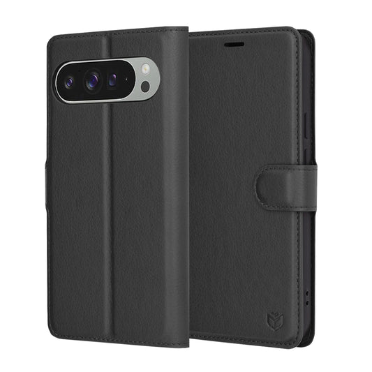 Ovitek za Google Pixel 9 Pro XL, Techsuit, usnjen folio, črn