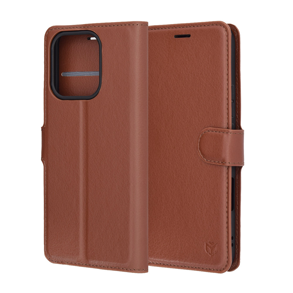 Ovitek za Honor 400 Lite, Techsuit, usnjeni folio, rjav