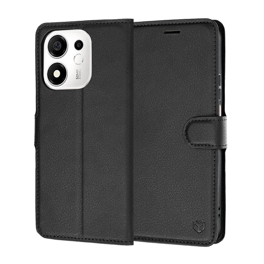 Ovitek za Honor 600 Smart, Techsuit, usnjen folio, črn