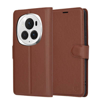 Ovitek za Honor Magic6 Pro, Techsuit, usnjeni folio, rjav
