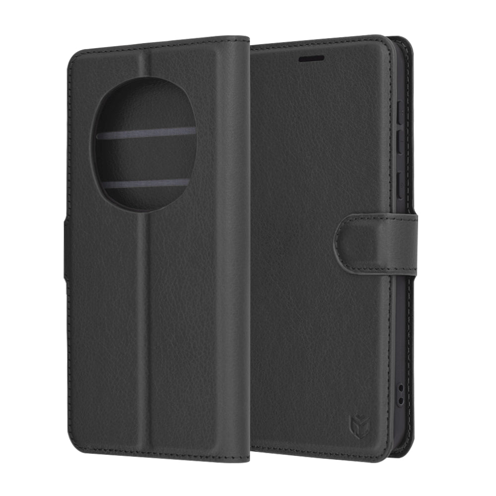 Ovitek za Honor Magic7 Pro, Techsuit, usnjeni folio, črn