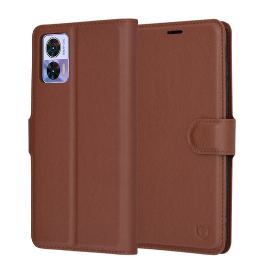 Ovitek za Motorola Edge 30 Neo, Techsuit, usnjeni folio, rjav