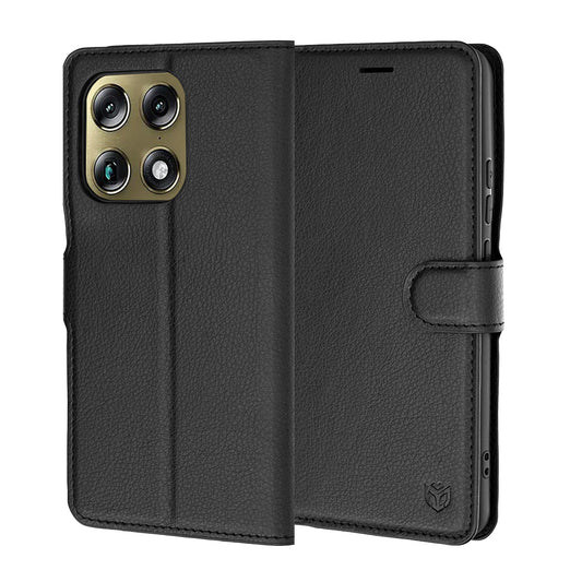 Ovitek za Motorola Edge 70 Ultra / Signature, Techsuit, usnjeni folio, črn