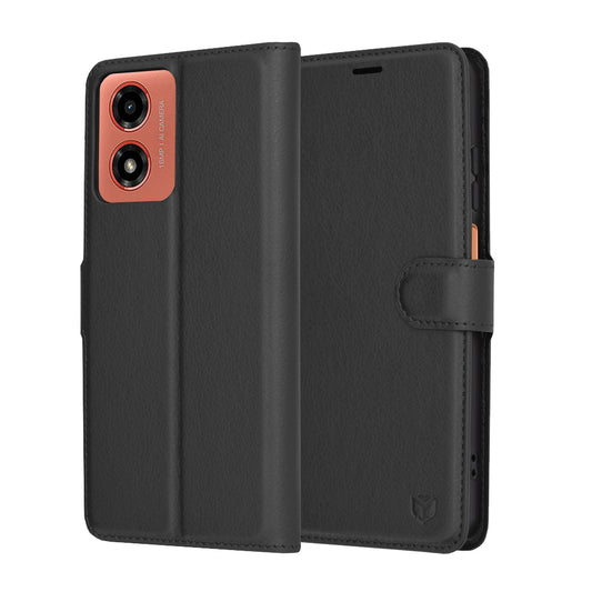 Ovitek za Motorola Moto G04s / E14 / G04 / G24, Techsuit, usnjen folio, črn