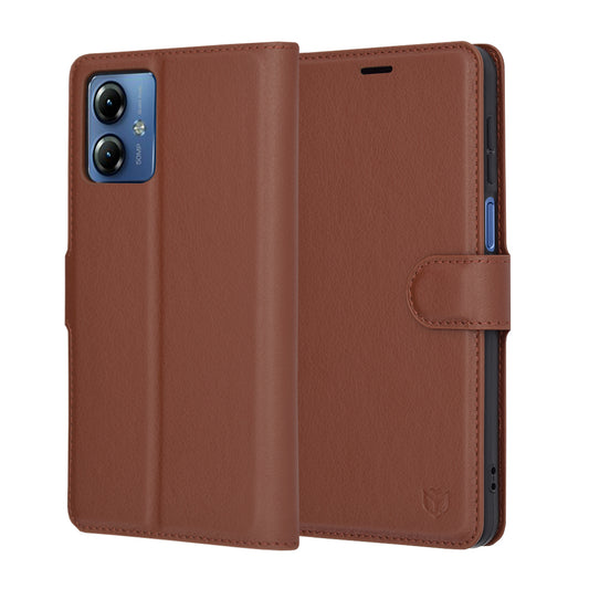 Ovitek za Motorola Moto G14, Techsuit, usnjeni folio, rjav