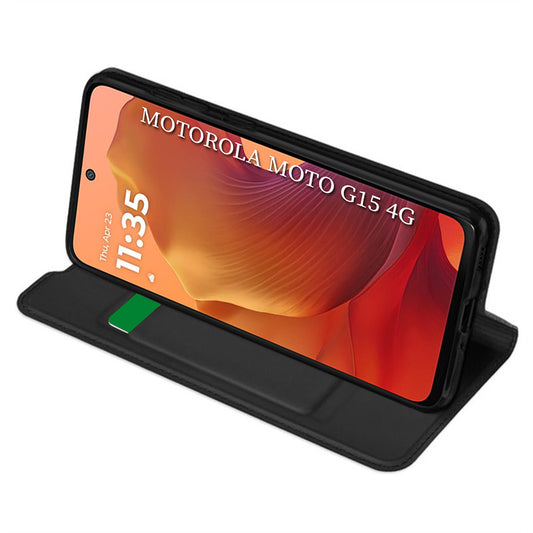 Ovitek za Motorola Moto G15 / G15 Power, Techsuit, Magskin Book, Črn