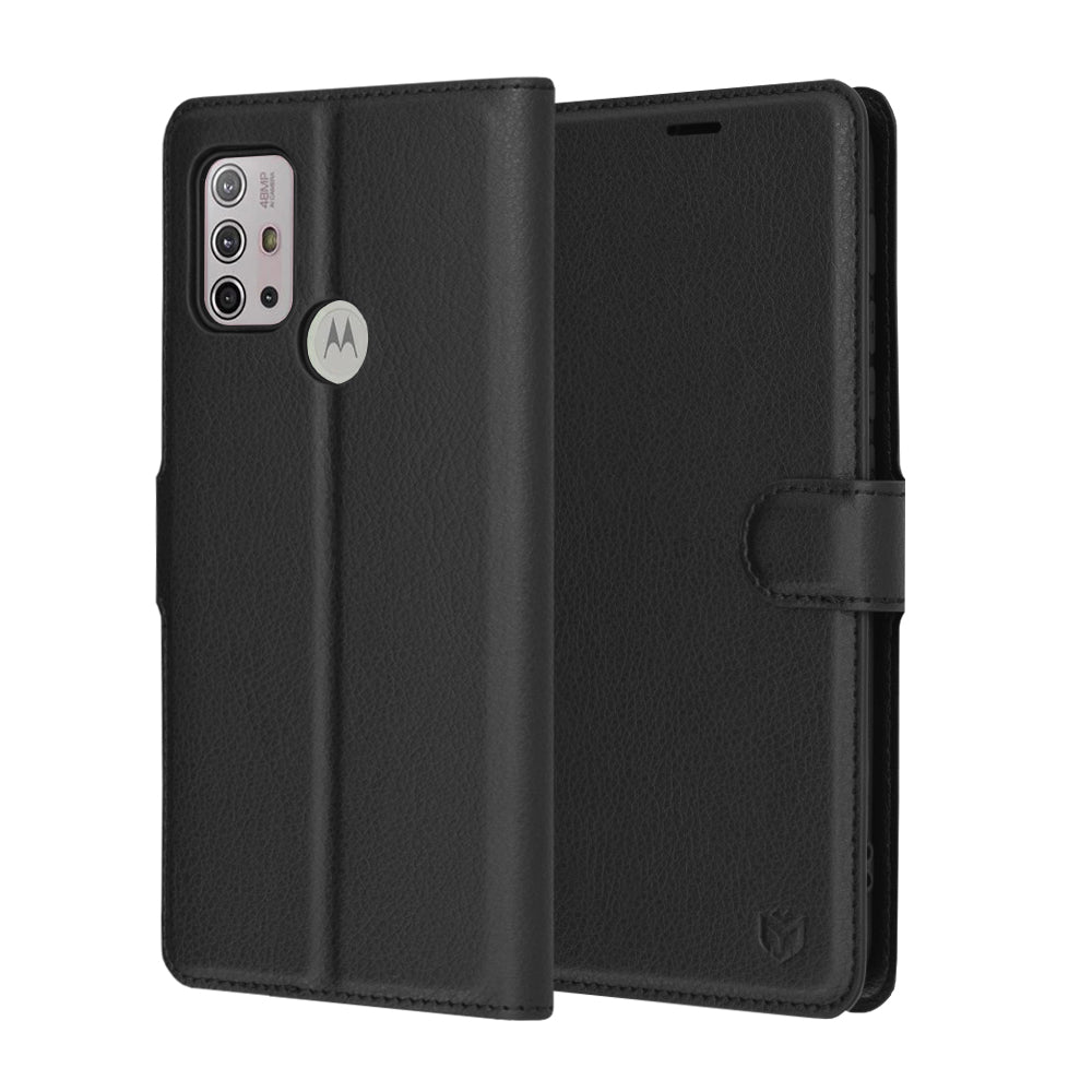 Ovitek za Motorola Moto G30 / G20 / G10, Techsuit, usnjeni folio, črn