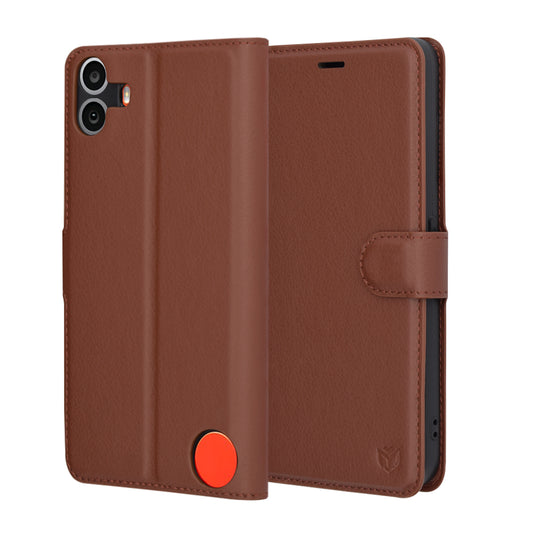 Ovitek za Nothing CMF Phone 1, Techsuit, usnjeni folio, rjav