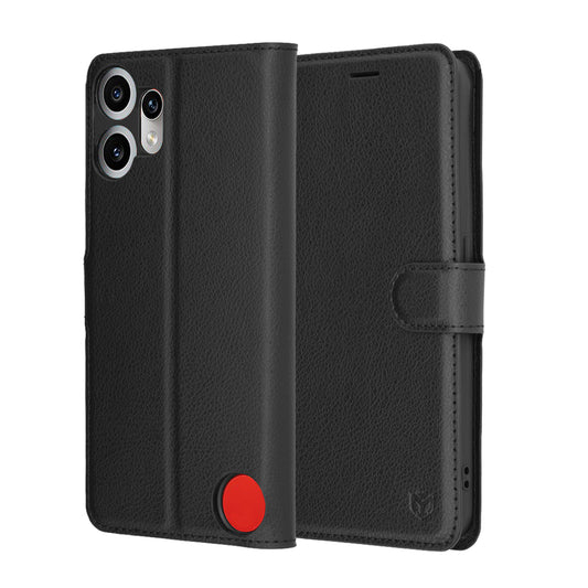 Ovitek za Nothing CMF Phone 2 Pro, Techsuit, usnjen folio, črn